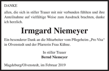 Traueranzeige von Irmgard Niemeyer  von Magdeburger Volksstimme