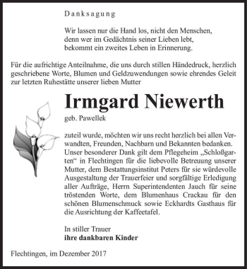 Traueranzeige von Irmgard Niewerth (geb. Pawellek)  von Magdeburger Volksstimme