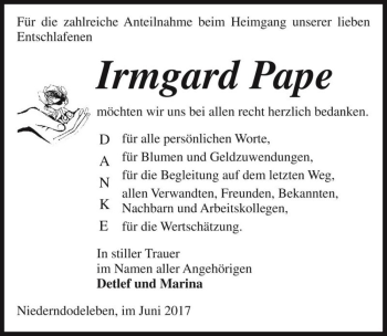 Traueranzeige von Irmgard Pape  von Magdeburger Volksstimme