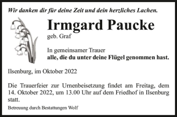 Traueranzeige von Irmgard Paucke (geb. Graf)  von Magdeburger Volksstimme