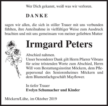 Traueranzeige von Irmgard Peters  von Magdeburger Volksstimme
