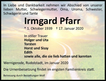Traueranzeige von Irmgard Pfarr  von Magdeburger Volksstimme