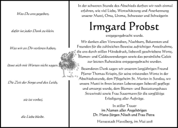 Traueranzeige von Irmgard Probst  von Magdeburger Volksstimme