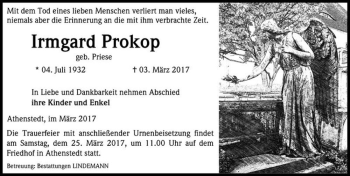 Traueranzeige von Irmgard Prokop (geb. Priese)  von Magdeburger Volksstimme
