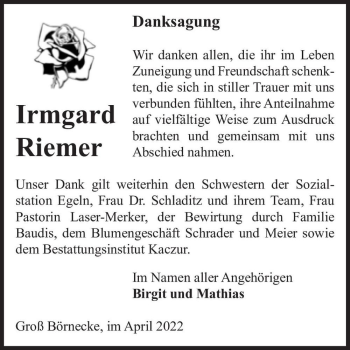 Traueranzeige von Irmgard Riemer  von Magdeburger Volksstimme