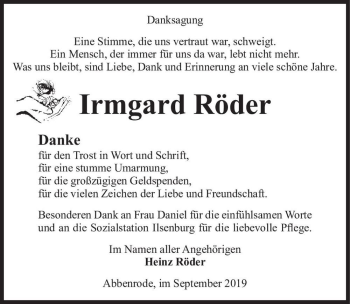 Traueranzeige von Irmgard Röder  von Magdeburger Volksstimme