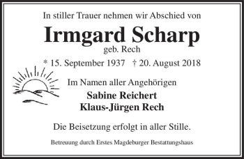 Traueranzeige von Irmgard Scharp (geb. Rech)  von Magdeburger Volksstimme