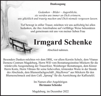 Traueranzeige von Irmgard Schenke  von Magdeburger Volksstimme