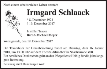 Traueranzeige von Irmgard Schlaack  von Magdeburger Volksstimme