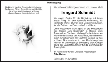 Traueranzeige von Irmgard Schmidt  von Magdeburger Volksstimme