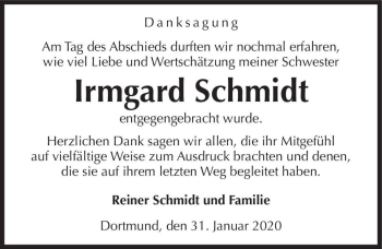 Traueranzeige von Irmgard Schmidt  von Magdeburger Volksstimme