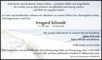 Traueranzeige von Irmgard Schmidt  von Magdeburger Volksstimme