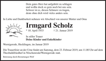 Traueranzeige von Irmgard Scholz  von Magdeburger Volksstimme
