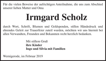 Traueranzeige von Irmgard Scholz  von Magdeburger Volksstimme