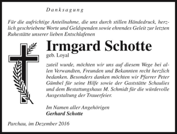 Traueranzeige von Irmgard Schotte (geb. Loyal)  von Magdeburger Volksstimme