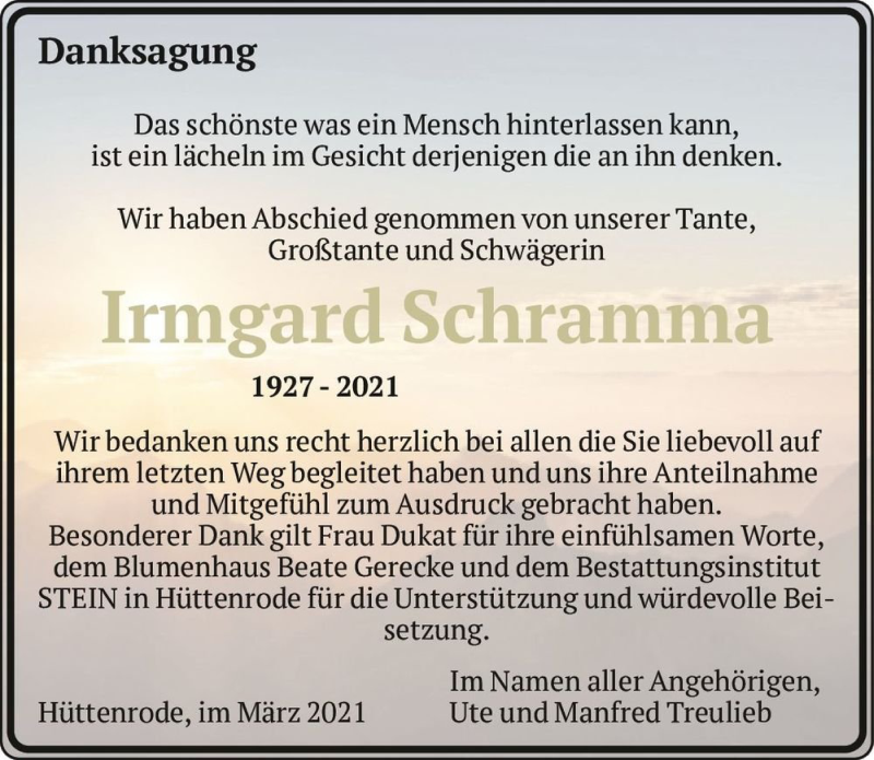  Traueranzeige für Irmgard Schramma  vom 06.03.2021 aus Magdeburger Volksstimme