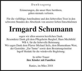 Traueranzeige von Irmgard Schumann  von Magdeburger Volksstimme
