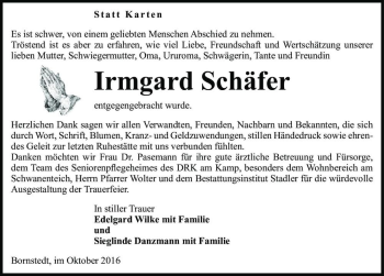 Traueranzeige von Irmgard Schäfer  von Magdeburger Volksstimme