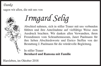 Traueranzeige von Irmgard Selig  von Magdeburger Volksstimme