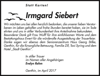 Traueranzeige von Irmgard Siebert  von Magdeburger Volksstimme