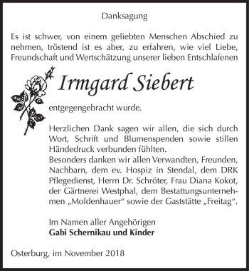 Traueranzeige von Irmgard Siebert  von Magdeburger Volksstimme