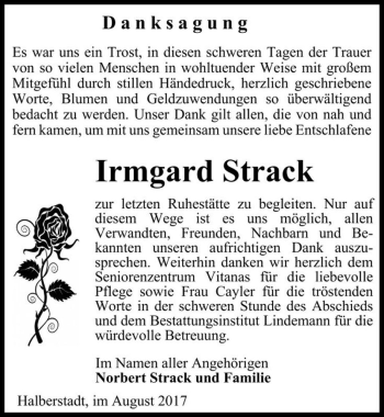 Traueranzeige von Irmgard Strack  von Magdeburger Volksstimme