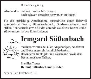 Traueranzeige von Irmgard Süßenbach  von Magdeburger Volksstimme