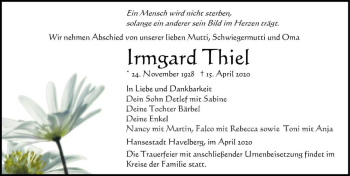Traueranzeige von Irmgard Thiel  von Magdeburger Volksstimme
