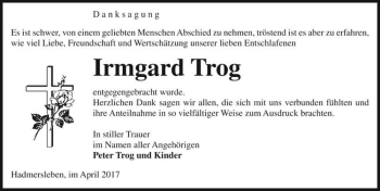Traueranzeige von Irmgard Trog  von Magdeburger Volksstimme