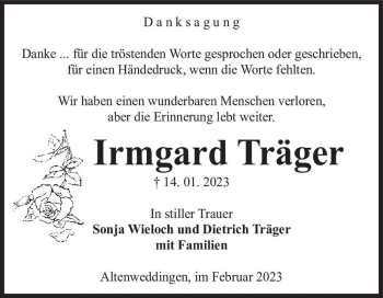 Traueranzeige von Irmgard Träger  von Magdeburger Volksstimme