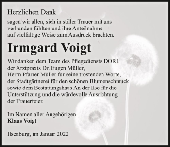 Traueranzeige von Irmgard Voigt  von Magdeburger Volksstimme