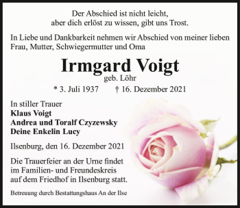 Traueranzeige von Irmgard Voigt (geb. Löhr)  von Magdeburger Volksstimme