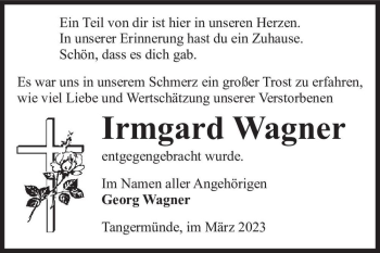 Traueranzeige von Irmgard Wagner  von Magdeburger Volksstimme