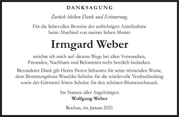 Traueranzeige von Irmgard Weber  von Magdeburger Volksstimme