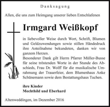 Traueranzeige von Irmgard Weißkopf  von Magdeburger Volksstimme