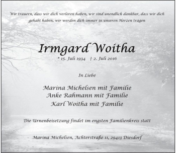 Traueranzeige von Irmgard Woitha  von Magdeburger Volksstimme