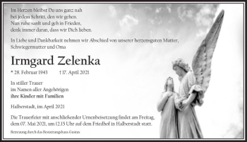 Traueranzeige von Irmgard Zelenka  von Magdeburger Volksstimme