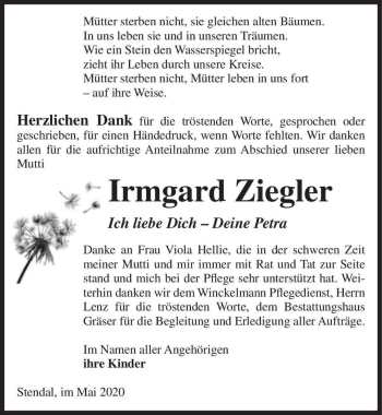 Traueranzeige von Irmgard Ziegler  von Magdeburger Volksstimme