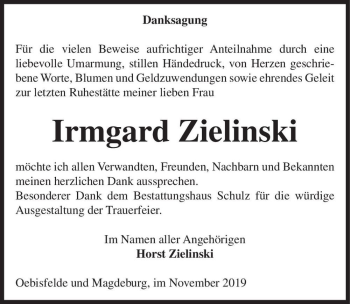 Traueranzeige von Irmgard Zielinski  von Magdeburger Volksstimme