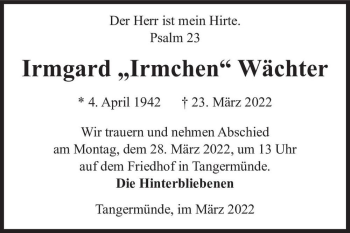 Traueranzeige von Irmgard „Irmchen