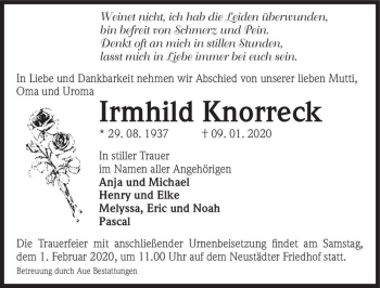 Traueranzeige von Irmhild Knorreck  von Magdeburger Volksstimme