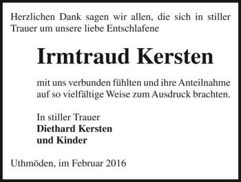 Traueranzeige von Irmtraud Kersten  von Magdeburger Volksstimme