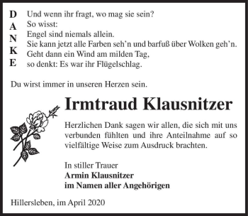 Traueranzeige von Irmtraud Klausnitzer  von Magdeburger Volksstimme