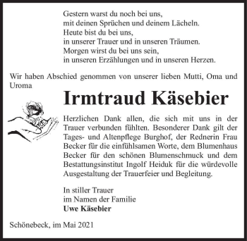 Traueranzeige von Irmtraud Käsebier  von Magdeburger Volksstimme
