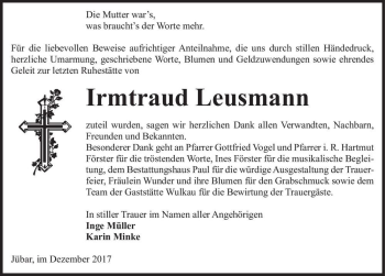Traueranzeige von Irmtraud Leusmann  von Magdeburger Volksstimme