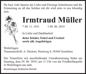 Traueranzeige von Irmtraud Müller  von Magdeburger Volksstimme