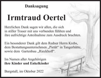 Traueranzeige von Irmtraud Oertel  von Magdeburger Volksstimme