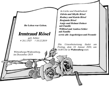Traueranzeige von Irmtraud Rösel (geb. Schier)  von Magdeburger Volksstimme
