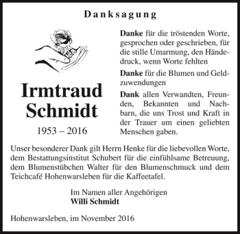 Traueranzeige von Irmtraud Schmidt  von Magdeburger Volksstimme