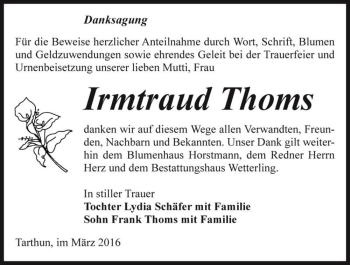 Traueranzeige von Irmtraud Thoms  von Magdeburger Volksstimme